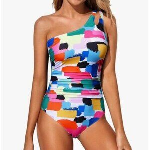 Holipick One Shoulder Swimsuit Womens Large Multi Color New